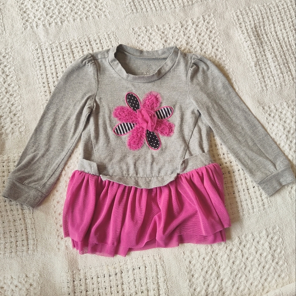 3D Floral Applique Tulle Shirt Long Sleeved Pink Gray Late 2000's Style …